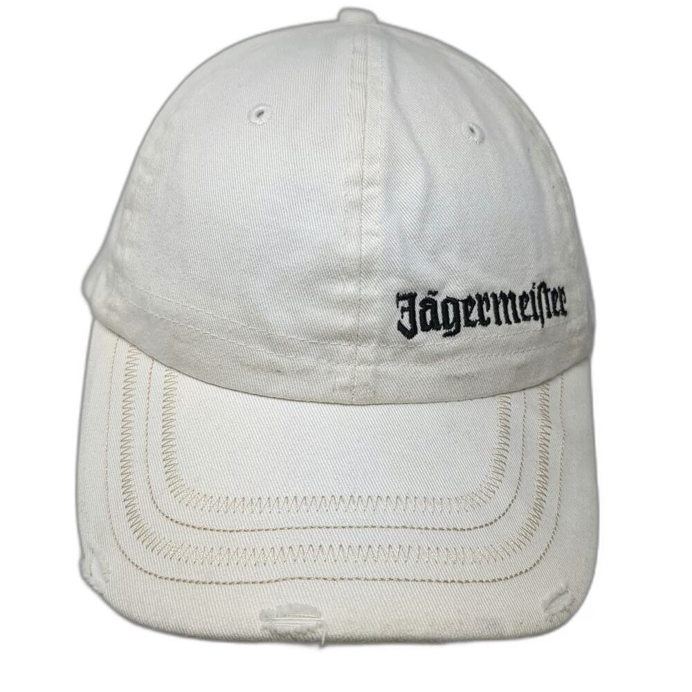 Jägermeister Baseball Cap White OSFM Distressed Brim Adjustable Embroidery Hat